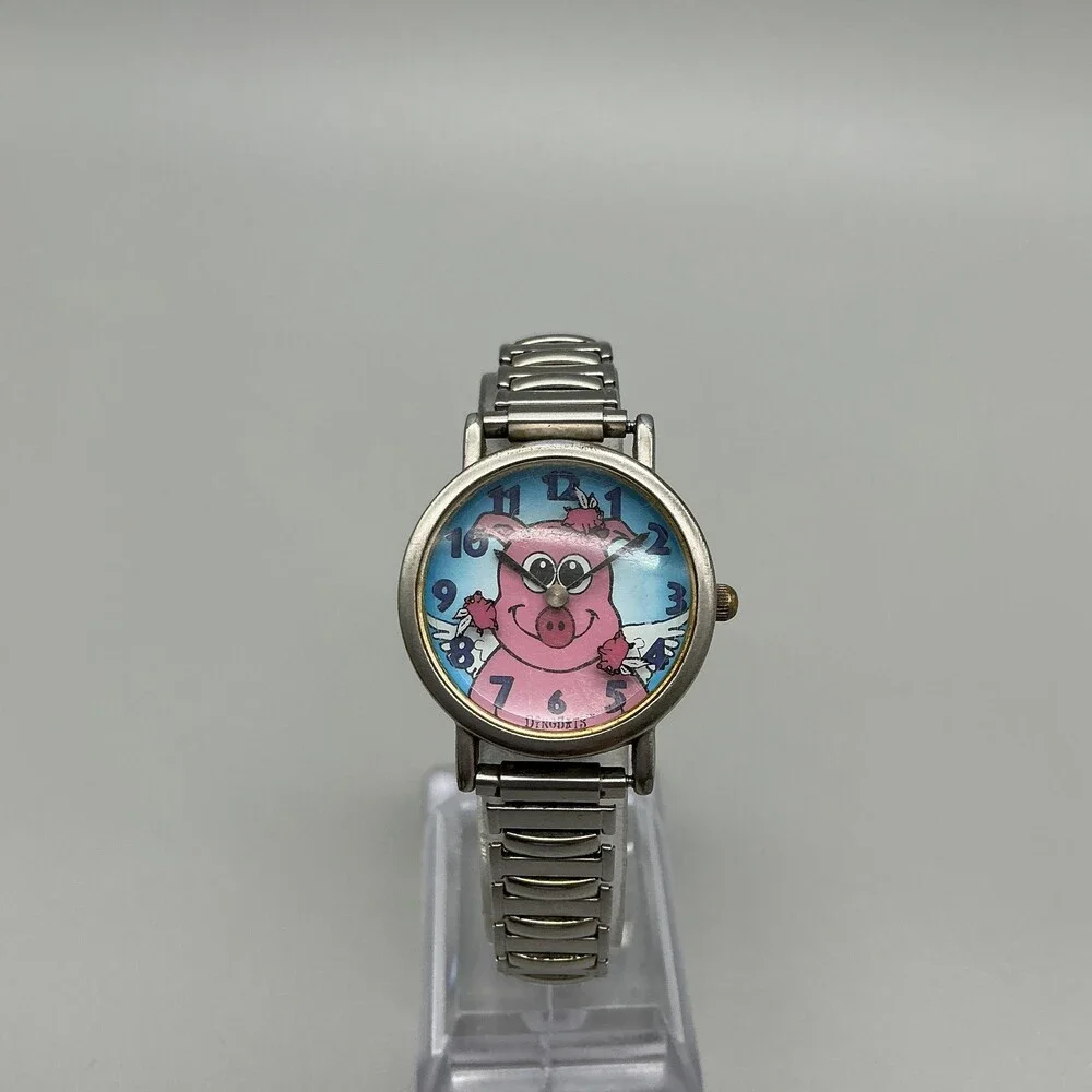 Dingbats PP00070 Womens Watch 29mm Pink Pig Dial Silver Tone New Battery